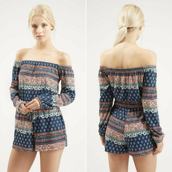 Topshop Pants - TopShop Scarf  Print Bardot Romper